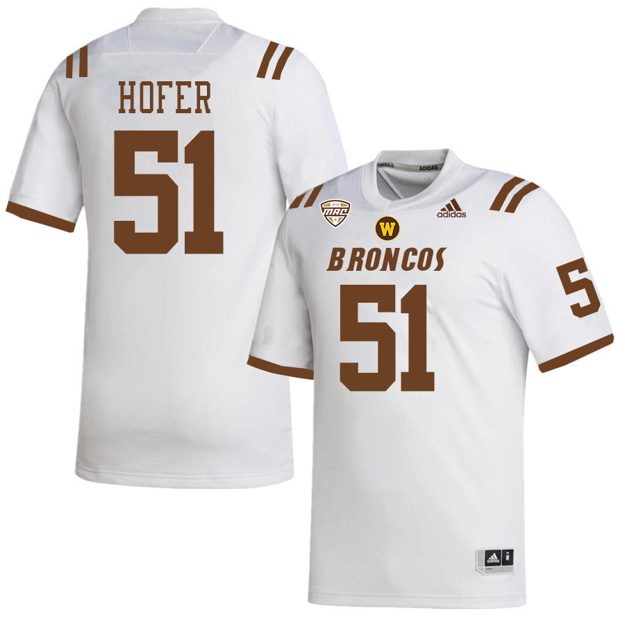 #51 John Hofer Western Michigan Broncos College Football Jerseys Stitched-White